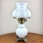 Vintage Embossed Swirl Dots Milk Glass Hurricane Lamp 15.75"
