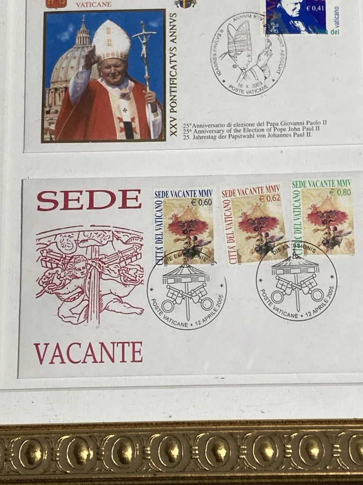 Framed Vatican City First Day Covers Stamp Set Pope John Paul II Vacante 2005 - Image 4 of 4