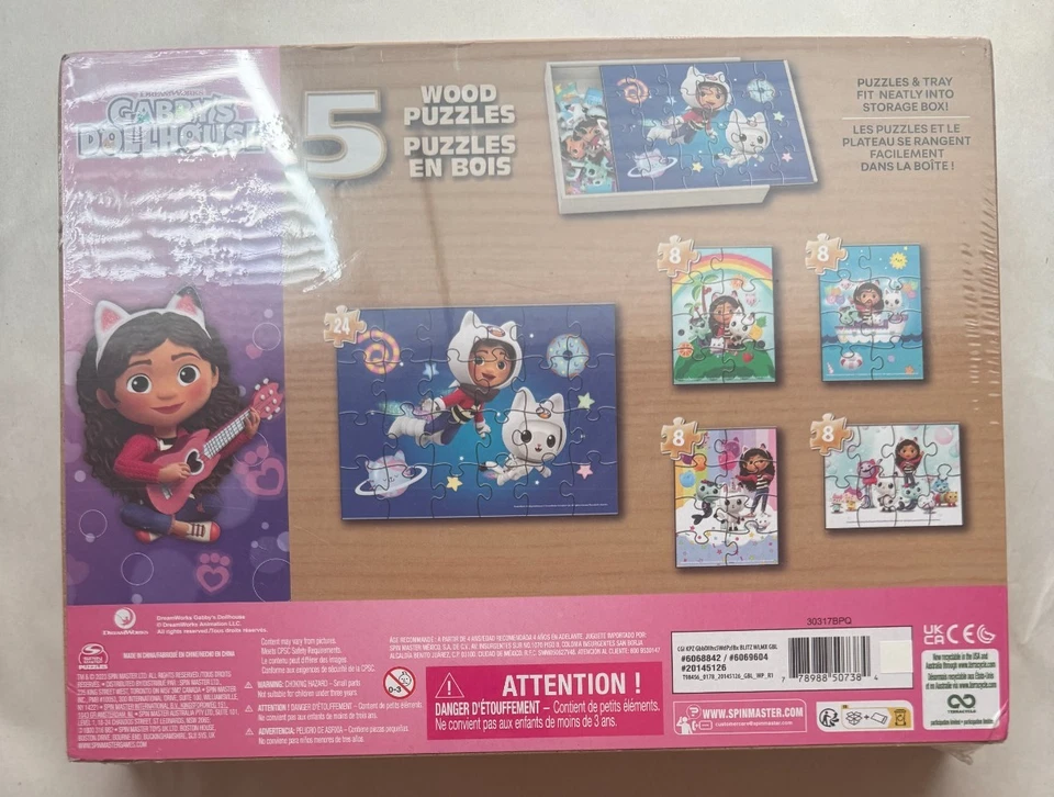 Gabby’s Dollhouse, 5 Jigsaw Puzzle Bundle Wood Box Netflix Dreamworks 2023 - NEW - Image 2 of 2