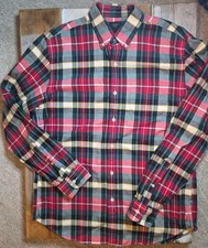 J Crew Oxford Button Down Shirt Red Green Plaid Men Size M