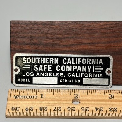 VTG Southern California Safe Co Industrial Retro Art Name Plate Badge NEW NOS