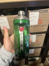 Green Tanqueray No. 10 Gin Cocktail Drink Shaker Paneled Glass & Etched Metal