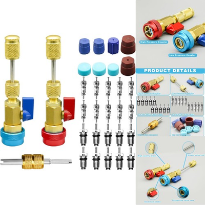 #ad Brass AC Valve Core Removal Tool Kit 31 Piece R134A High amp; Low Pressure Service $39.95