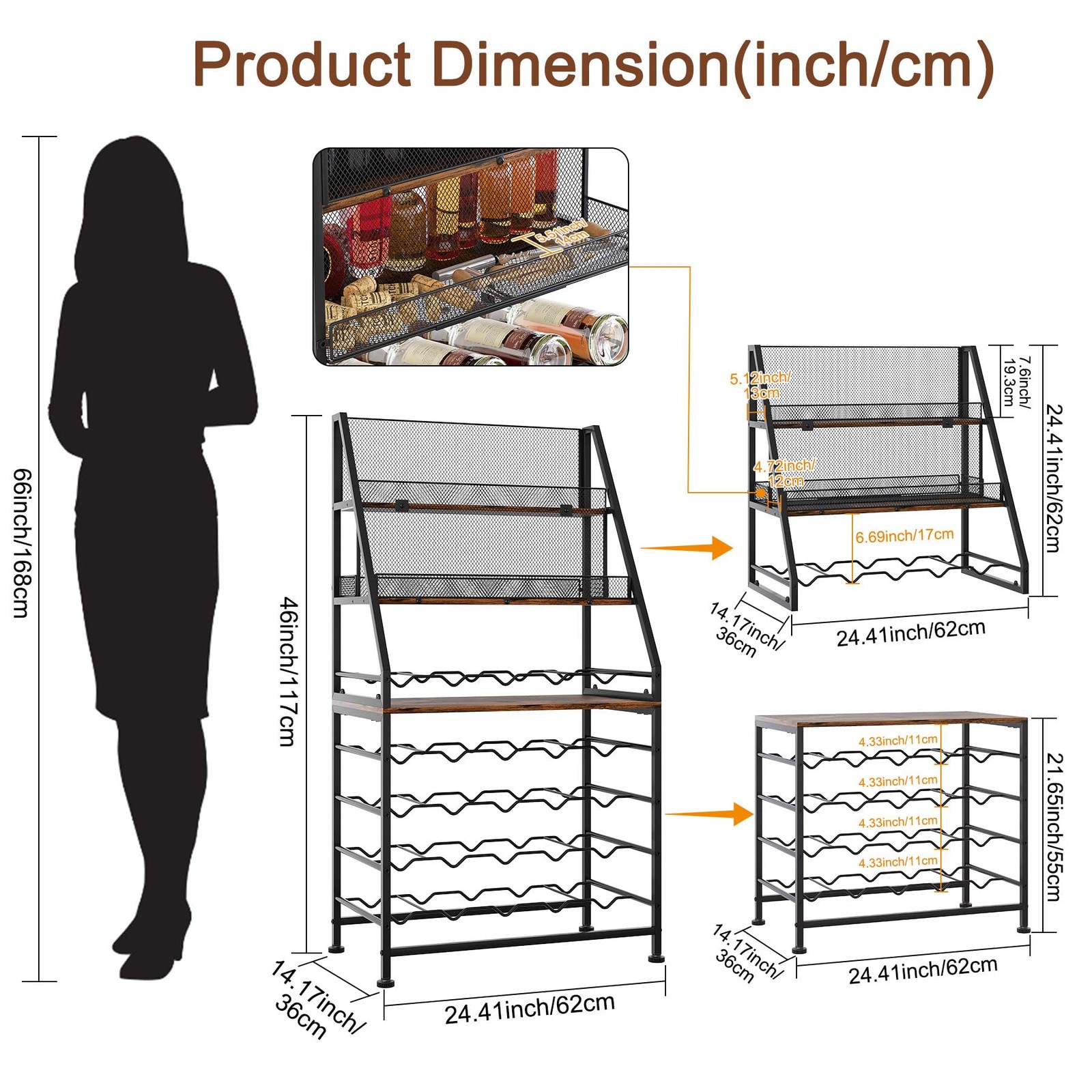 Wine Rack Freestanding Floor Modular Split 40 Bottles Vertical Countertop Win...
