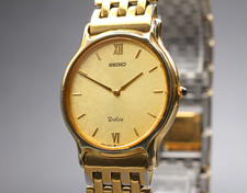 Vintage 1986 Exc 5 Seiko Dolce 9530-6010 Gold Roman HAQ Qz Men's Watch JAPAN