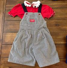 RARE Vtg OshKosh B'gosh Girls 4/6, 2 pcLadybug Gingham Overall Set Top Overalls