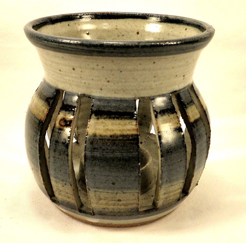 Vtg  Studio Hand Crafted Stone Ware Candle Holder Don Glasgow Pottery Signed '87