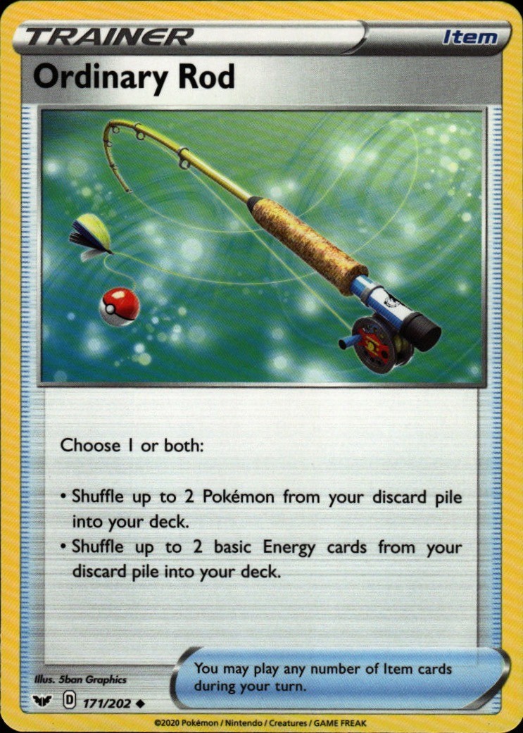 Pokemon TCG Card Ordinary Rod Uncommon Item Normal SWSH01: Sword & Shield Base S