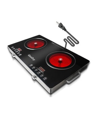 23'' Portable Infrared 2 Burner 3500 Electri Burner with 2 Hours Timer-Electri...