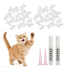 40Pcs Cat Nail Caps Cat Claw Covers with Adhesive Glue S White