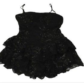 Stretch Lace Layered Ruffle Mini Romper Dress Black Sparkle Glamorous Edgy Chic