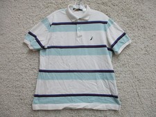 Nautica Polo Shirt Medium Adult Blue White Striped Cotton Sailing Logo Mens M