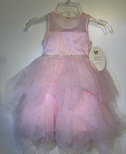 American Princess Girls 2t Pink Dress With Pearls, Glitter, and Bow - NWT