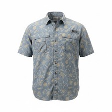 Columbia Men  s L Super Bahama Light Blue Tropical Fish Vented Short Sleeve Shirt
