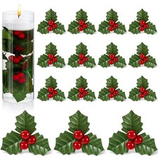 50 Pcs Christmas Holly Berries for Crafts Faux Berries Flowers and Holly Leav...