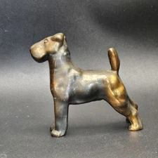 Vintage Solid Brass Dog Figurine 3” Airedale- Fox- Terrier
