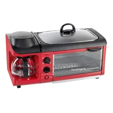 Nostalgia Toaster Oven 19.25" 4-Slice Breakfast Station Griddle 1500W in Red