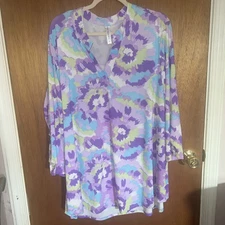 Dear Scarlett Lizzy Blouse 3x With 3/4 Tab Sleeve Pretty Purple Design
