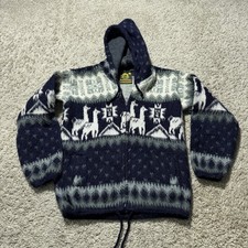 Tejidos Ruminahui Sweater XS 6 Alpaca Hooded Jacket Blue Zip Up Aztec Hoodie