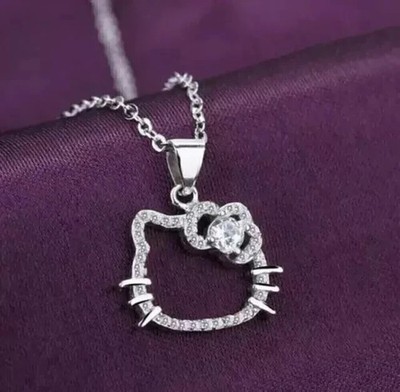 1.50Ct Round Cut Real Moissanite Hello Kitty Cat Pendant 925 Sterling Silver