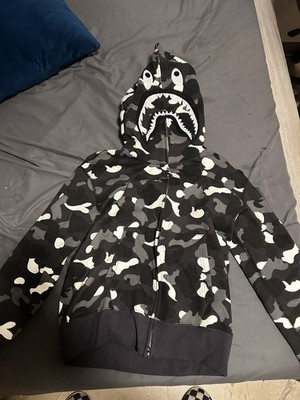 A Bathing Ape BAPE Shark Full Zip Camo Hoodie w/ Pockets Men s Size S