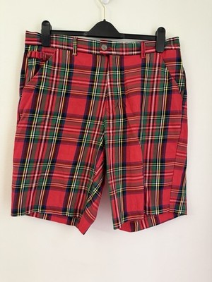 Royal & Awesome Mens Shorts Size 36 Red Stewart Tartan Plaid Golf Preppy Novelty