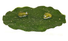 9in Water Lily Leaf Artificial Floating Pad with 2 frogs Green, Set of 9