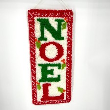 Vintage Hand Made Christmas NOEL Latch Hook Wall Hanging Completed 29" x 13"