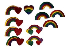 Lot Of 11 Small Rainbow And Hearts Iron On Patches