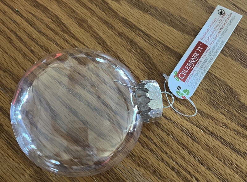 CHRISTMAS! Plastic Fillable Clear, Flat Ornament, 7 3/4 In. Circumference BNWT