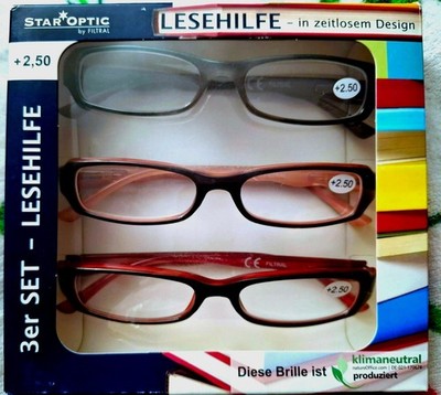 3er Set Star Optic Lesebrillen +2,5 | Lesehilfe Fertigbrille in zeitlosem Design
