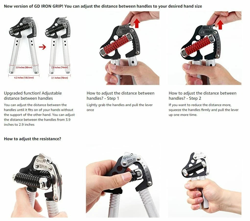 NEW GD Iron Grip Premium Hand Gripper EXT 80, EXT 90 with pinch
