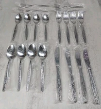 New- Lot of 20 (Setting For 4) Stainless Steel Floral Japan Flowers Daisies 