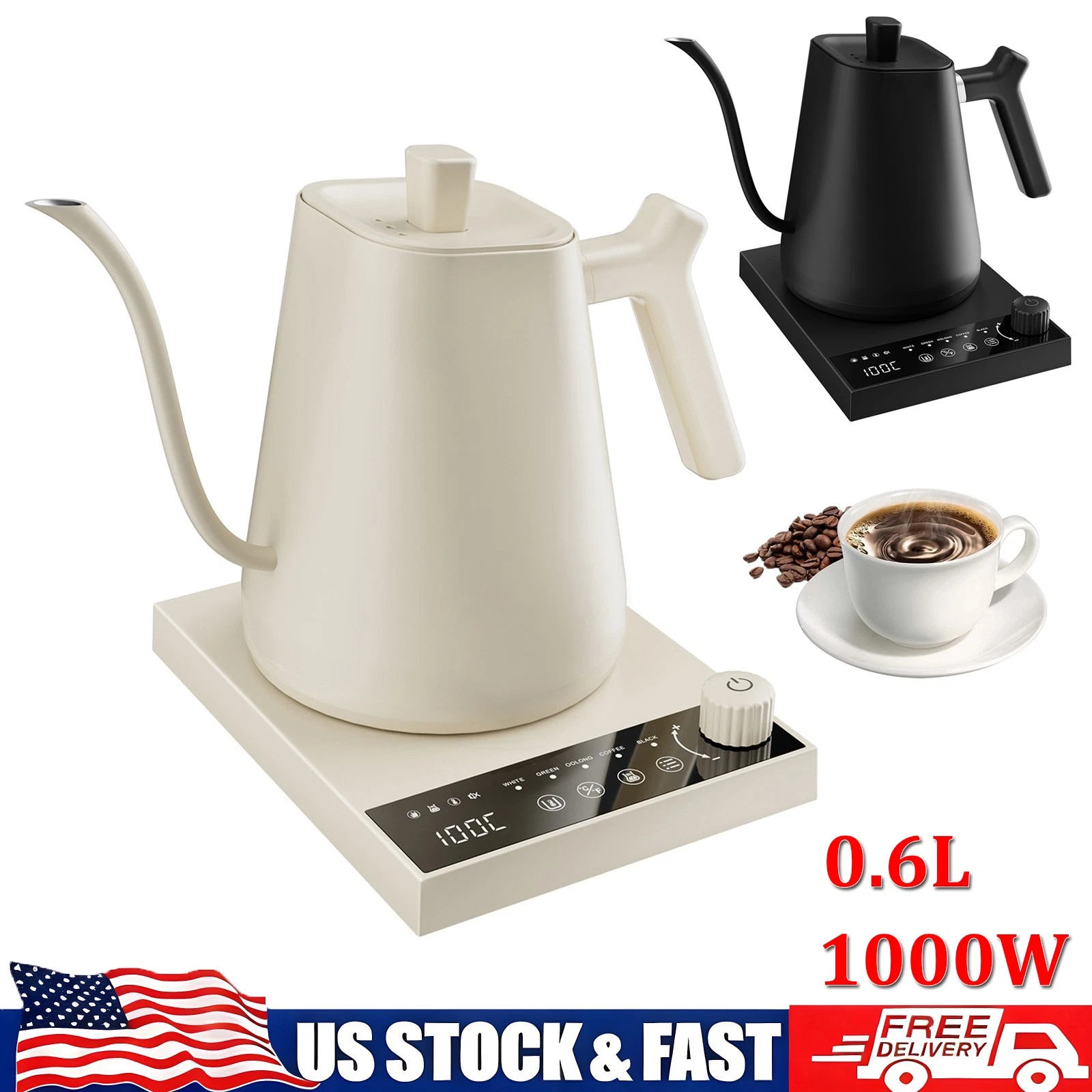 1000W 0.6L Electric Gooseneck Tea Coffee Kettle Quick Heating w/Temp Control ±1℉
Opens in a new wind