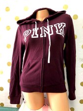 Victoria  s Secret Pink Perfect Full Zip Hoodie Sweatshirt Black Orchid Logo NWT
