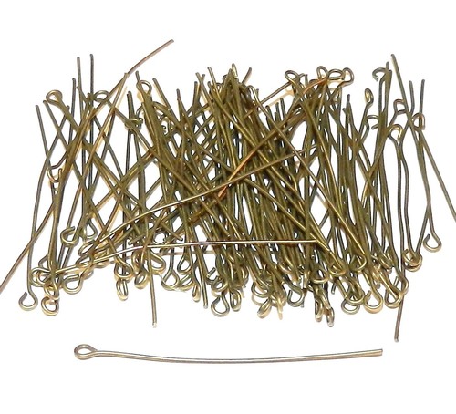 M118 Antiqued Gold Brass Finished Steel 2" 21 Gauge Eye Pin Component 500pc
