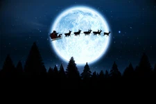 Santa Reindeer Sleigh Flying Starry Sky Moon Christmas Rendering Poster 18x12