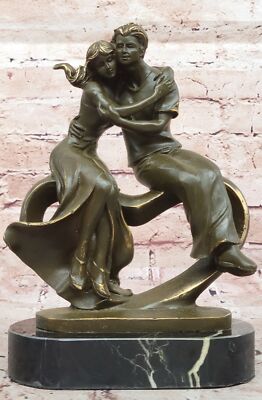 Bronze Sculpture of Intimate Lovers Signed Jean Patoue Valentine s Day Decor Art