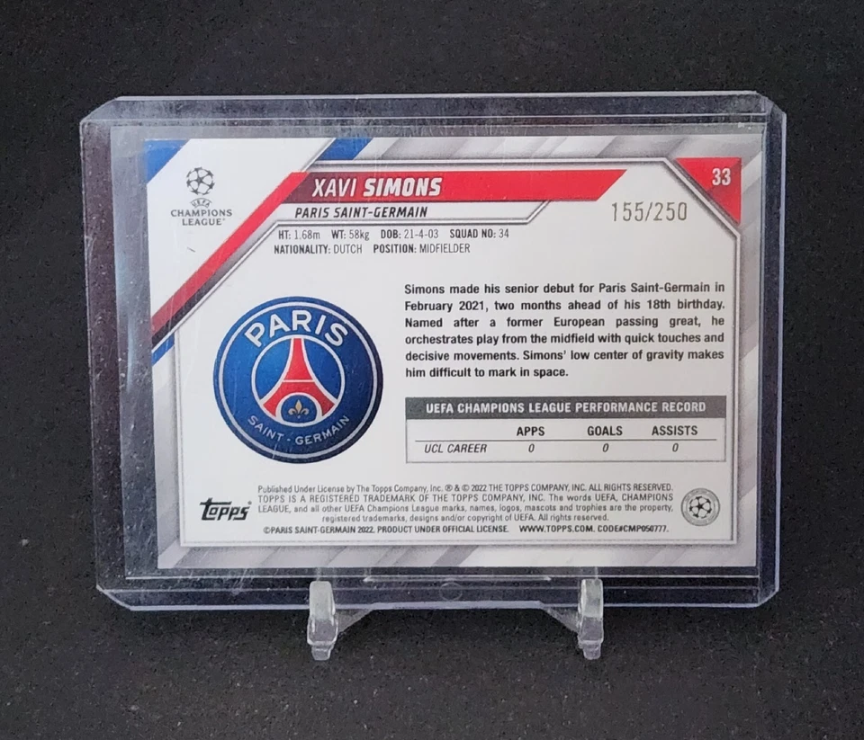 Xavi Simons 2021-22 Topps UCL Collection Yellow Foil /250  #33 - Image 2 of 3