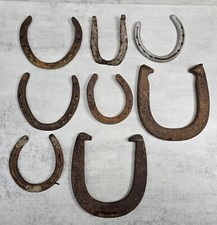 Lot 8 Steel Horseshoes Rusty Rusted Nails Welded Metal Art Crafts Decor USED