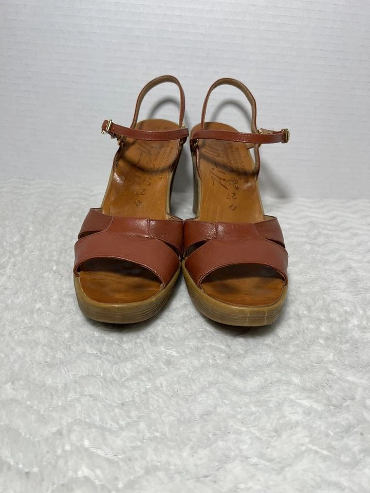 Винтажный 70-х OG FAMOLARE Hi-Up лодыжки ремень кожи женщин 6.5N высокий каблук на танкетке сандалии - Изображение 2 из 4