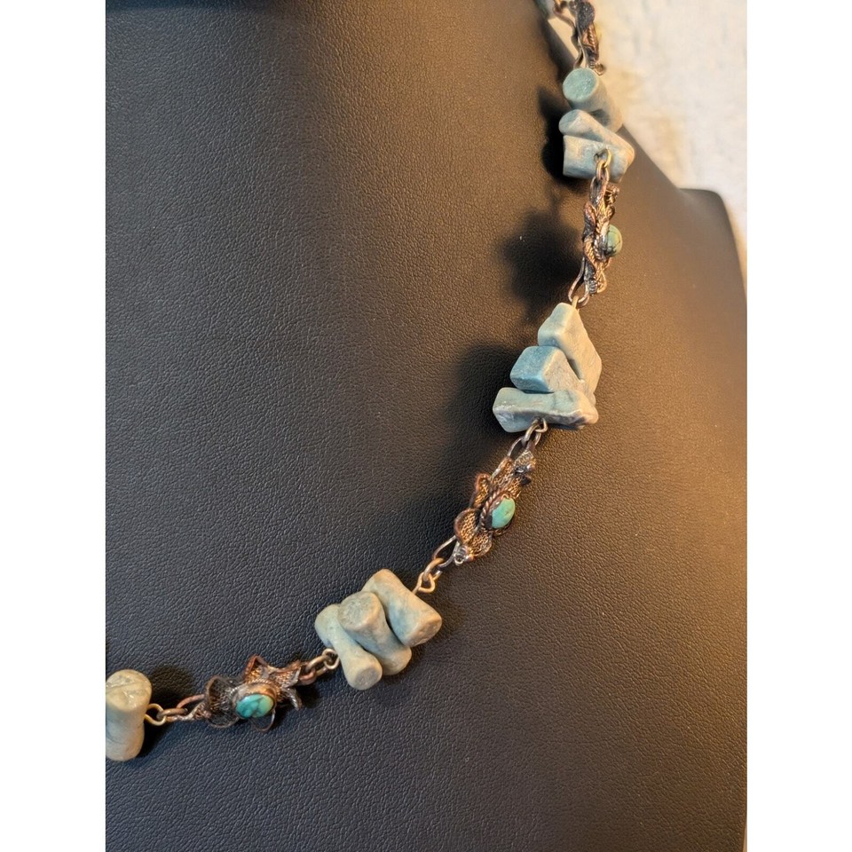 Vintage Rustic Pale Blue Green Stone Flower Necklace Bracelet Set eBay