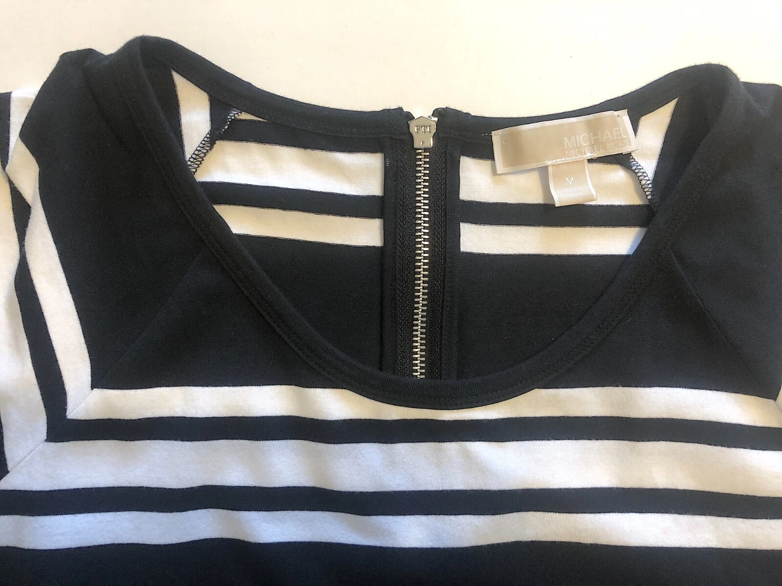 Abito T Shirt Michael Kors Taglia M Nero Bianco Righe Perline MK Logo Coastal