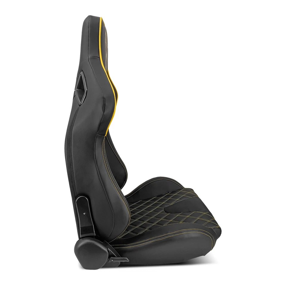 1 Pair Universal PVC Yellow Stitch Left&Right Racing Bucket Seats Car Seats - Image 4 of 4