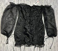 NWT CBR Sexy Little Black Dress Sheer Long Sleeve Cinch Off Shoulder Small