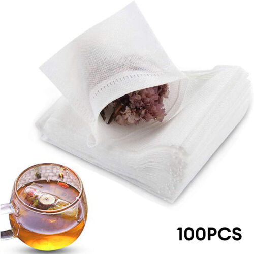 100x Empty Tea Bags with String Heat Seal Filter Paper Loose Herb Spices Teabags - Picture 1 of 22