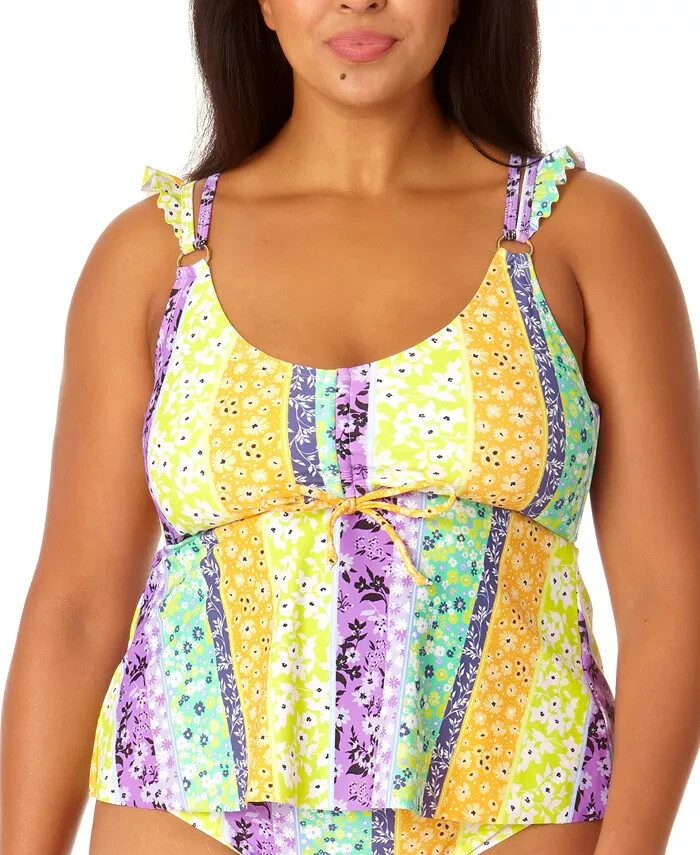 Salt Cove Juniors' Plus Size Printed Flyaway Tankini Swim Top