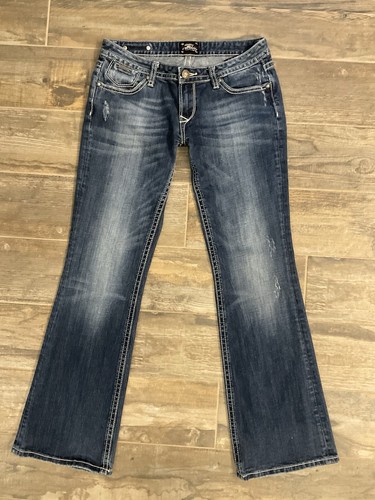 Jeans Express taglia 8R Rerock elasticizzato bootcut borchie blu invecchiato denim - Foto 10 di 14