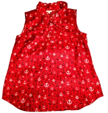 Talbots Womens Sleeveless Blouse Size S Red Anchor Nautical Print NWOT