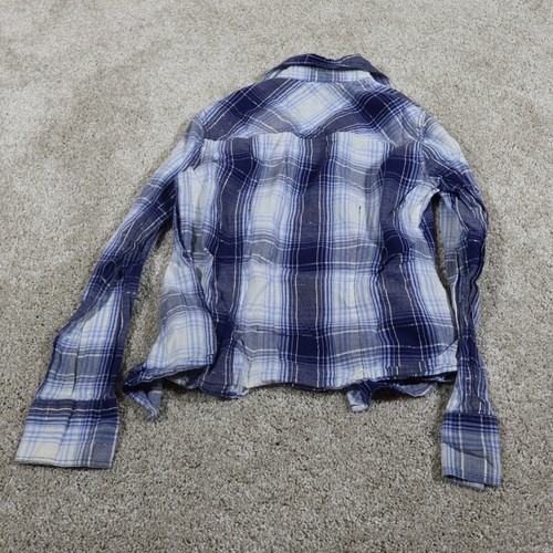 Justice Button Up Girls 12 Chest Pockets Sparkly Flannel Long Sleeve Blue - Picture 2 of 5